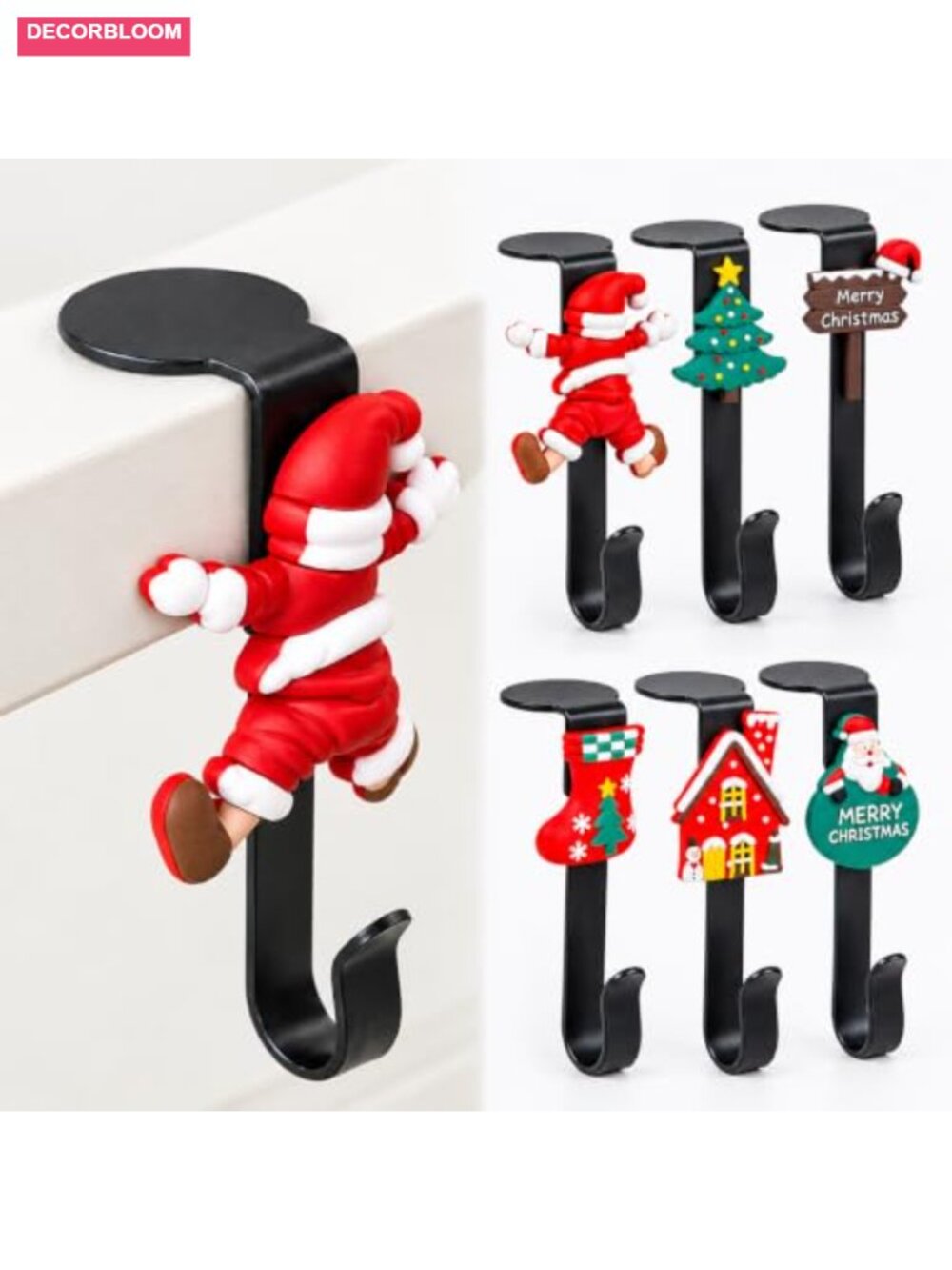 Set of 6 Christmas Stocking Holders Metal Non-Slip Mantel Hooks Silicone Pads